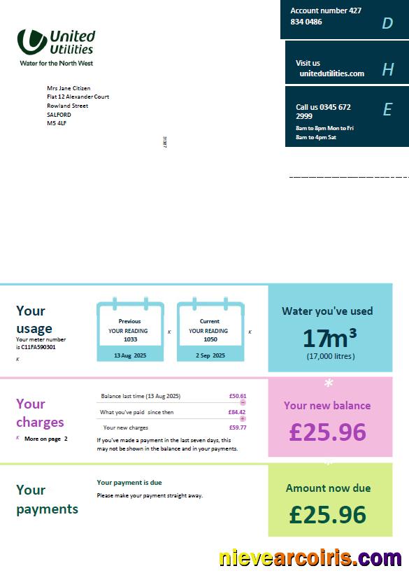 United Kingdom United Utilities utility bill